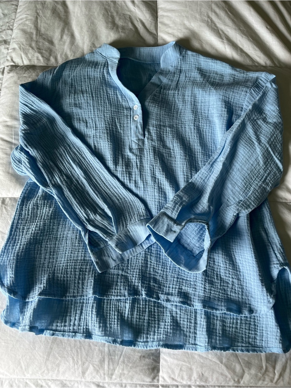 Women’s Light Blue Gauze Button Henley Top